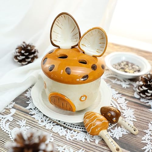 Miniatura 3 de Sizikato 4pcs Cucharas medidoras de porcelana con base, forma de casa de hongos de dibujos animados