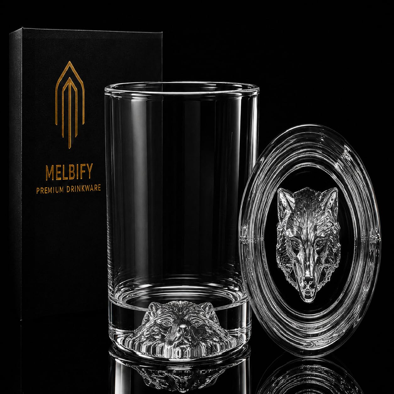 Melbify Wolf Whiskey Glass| Set of 2 | Animal Whiskey Glass| Premium | Unique| Big| Broad | Old Fashioned Whiskey Glass|Round Whiskey Glass with Thick Bottom| 300ml discount deal