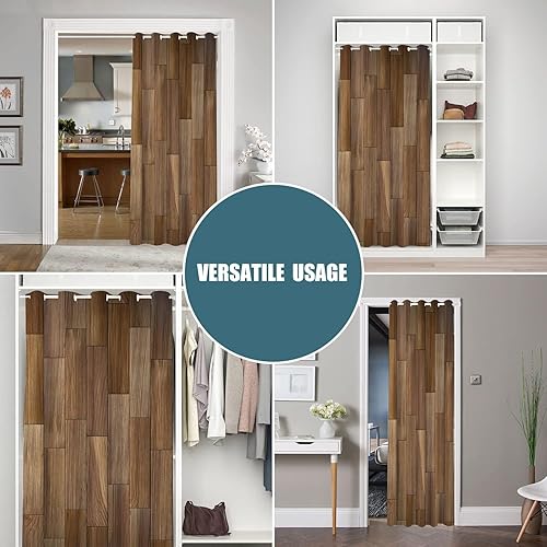 Miniatura 10 de Cortinas opacas de panel de madera rústica para puertas, textura de tablones de madera de granja, cortina opaca para armario de dormitorio de niños,