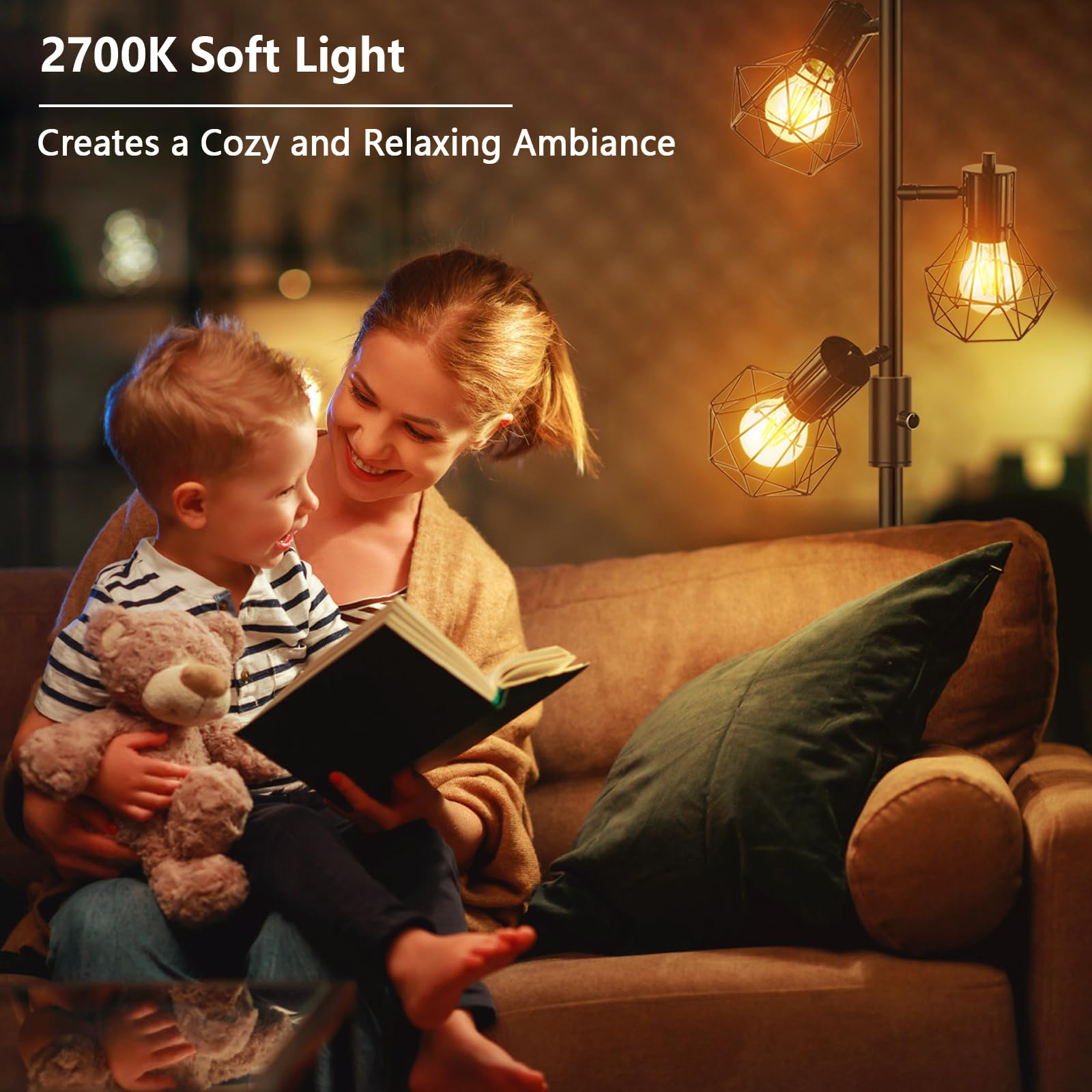 HiBay LED Stehlampe Dimmbar,Industrial Rustikale Stehleuchte 3 Flammig Schwarz Standlampe mit 3x8W 800LM E27 Lampe Leselampe für Wohnzimmer, Schlafzimmer, Büro