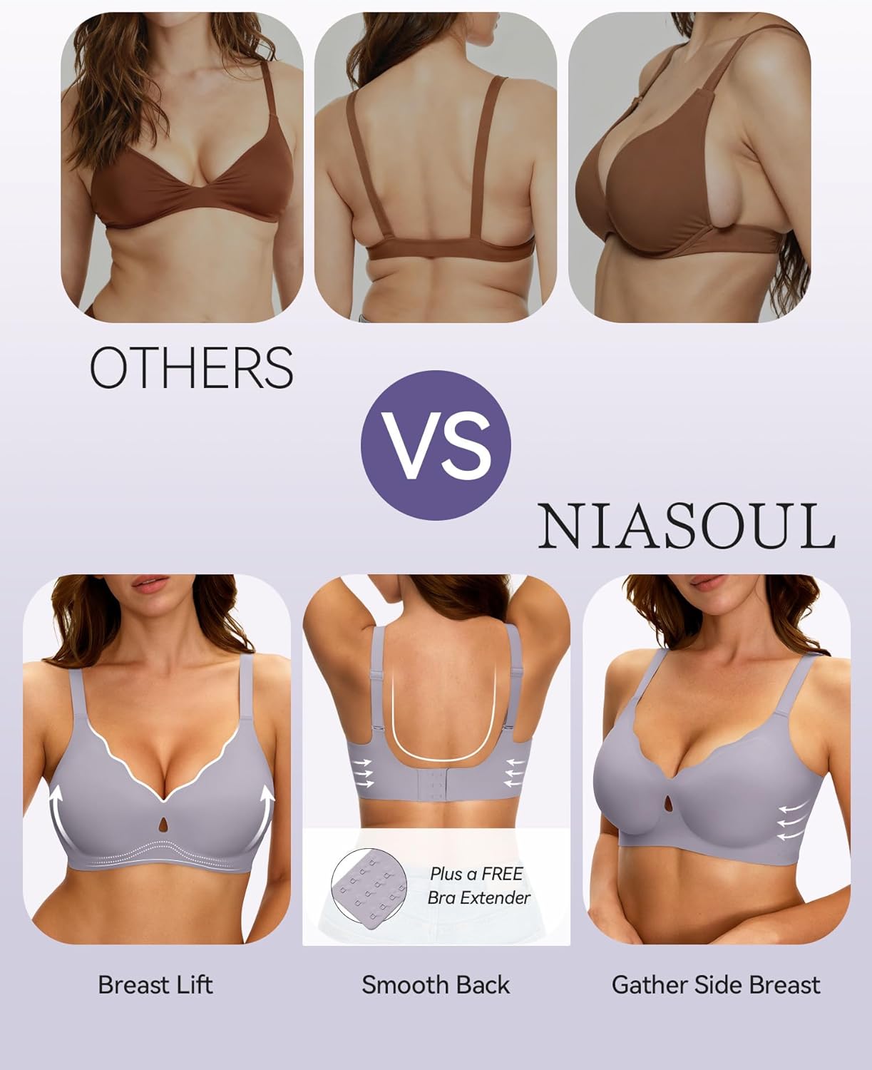 NIASOUL Wireless Bras for Women Seamless Push Up Full Coverage Bralette No Underwire Comfort Everyday T Shirts Bra - Image 3