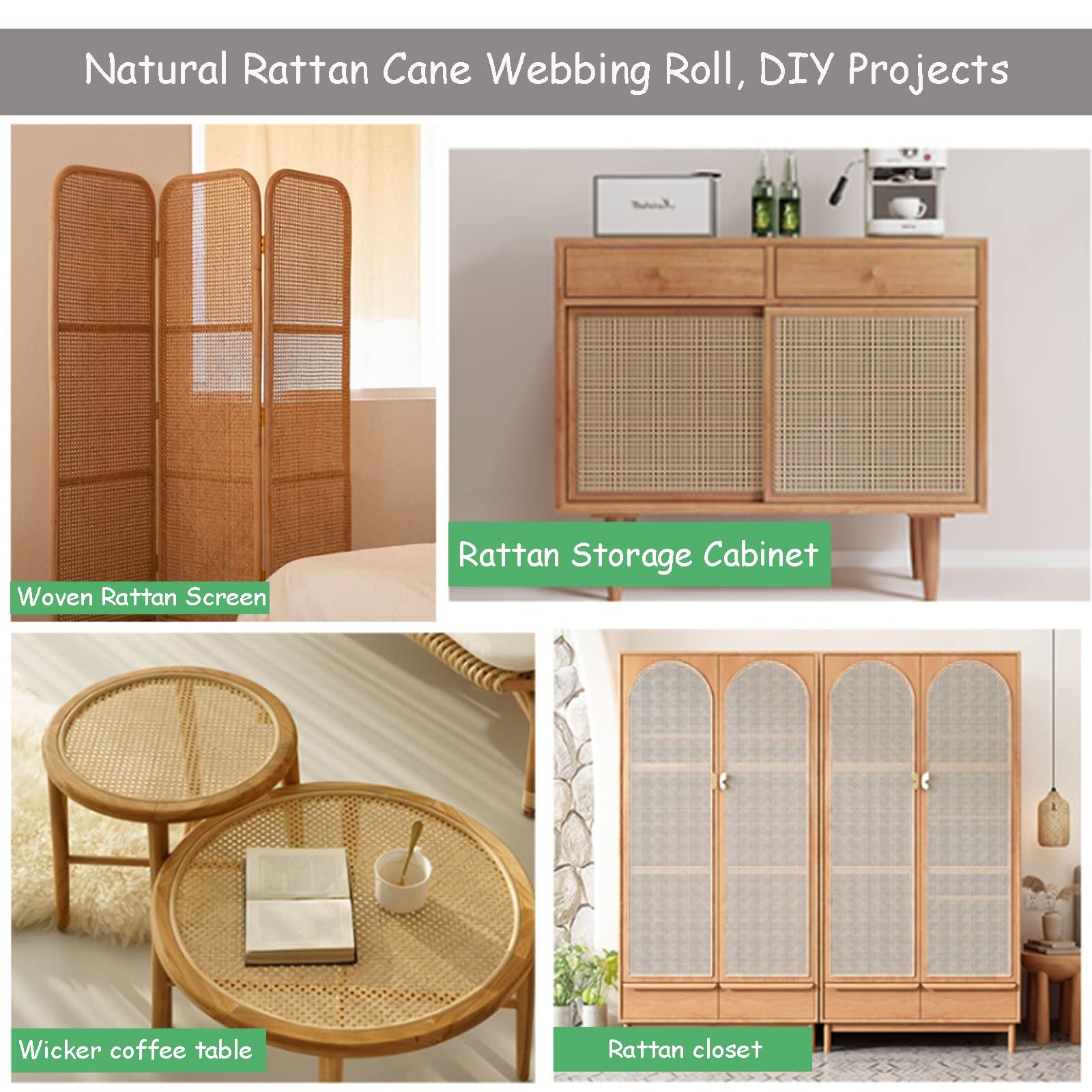 Rotolo di fettuccia di Rattan Aperta per Decorazioni di mobili e progetti Fai da Te. Materiale in Rattan Naturale. Fogli di Vimini Pre-Intrecciati. Accessori per impagliatura di sedie.