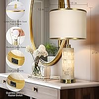 Vista 3 de Juego de 2 lámparas de mesa de alabastro natural de 27 pulgadas, lámparas para sala de estar, dormitorio, lámparas de noche con luz nocturna