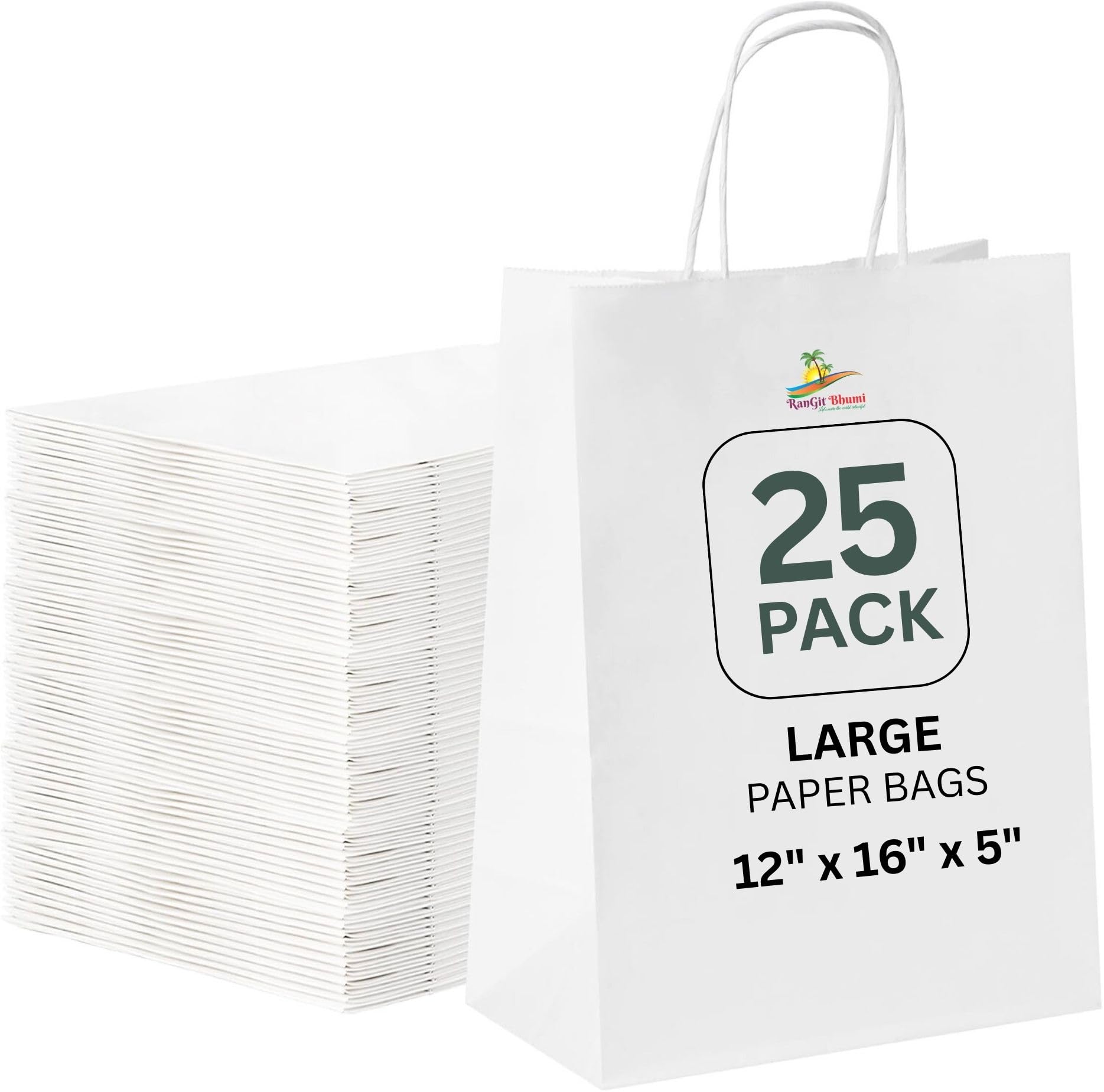 Gift Bags -20pcs 12x16x5 inch Large White Kraft Paper Bags with Handles- Paper Carry Bags for Shopping Retail Merchandise, Party Favor Return Gift Bag, Disposable