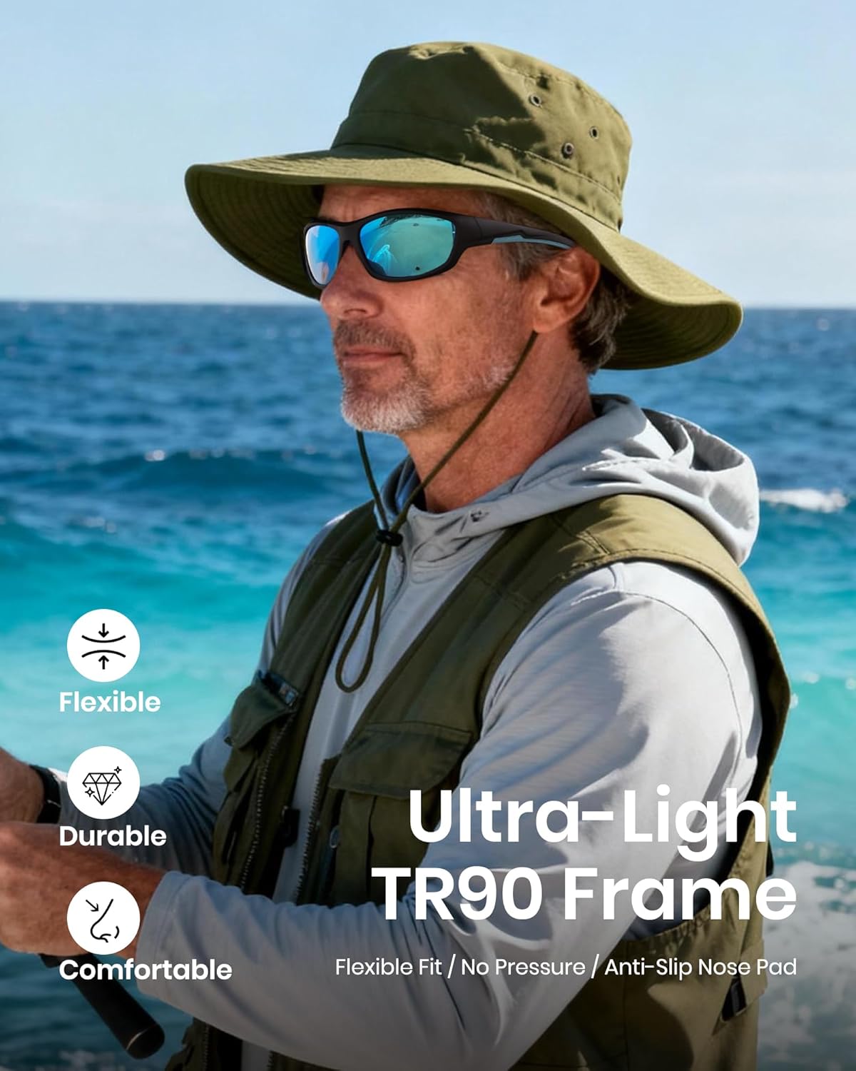 Fishing Sunglasses for Men Polarized UV400 Fishing Glasses to See Fish in Water Sports Sun Glasses MBP1003 - Image 2