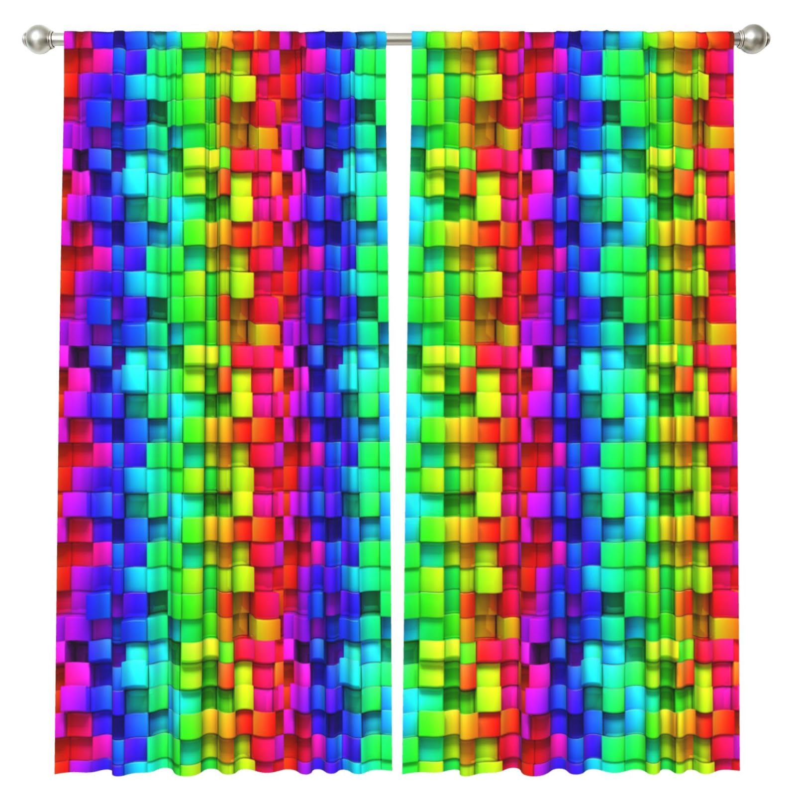 InOmak Rainbow Color Plaid, 2 Panels Window Curtains 52 x 84 Inch Blackout Curtains for Living Room Bedroom