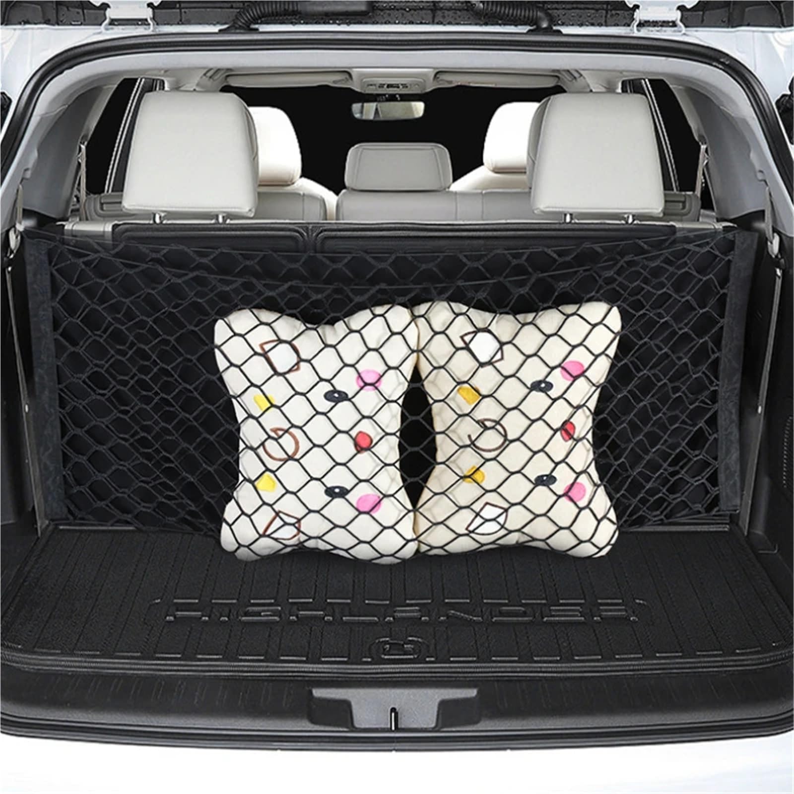 4 Uds. Organizador de Almacenamiento Maletero Carga Trasera Nailon elástico Malla Coche Red Equipaje Doble Capa Accesorios Asiento para Coches, Autocaravanas(110X60cm)