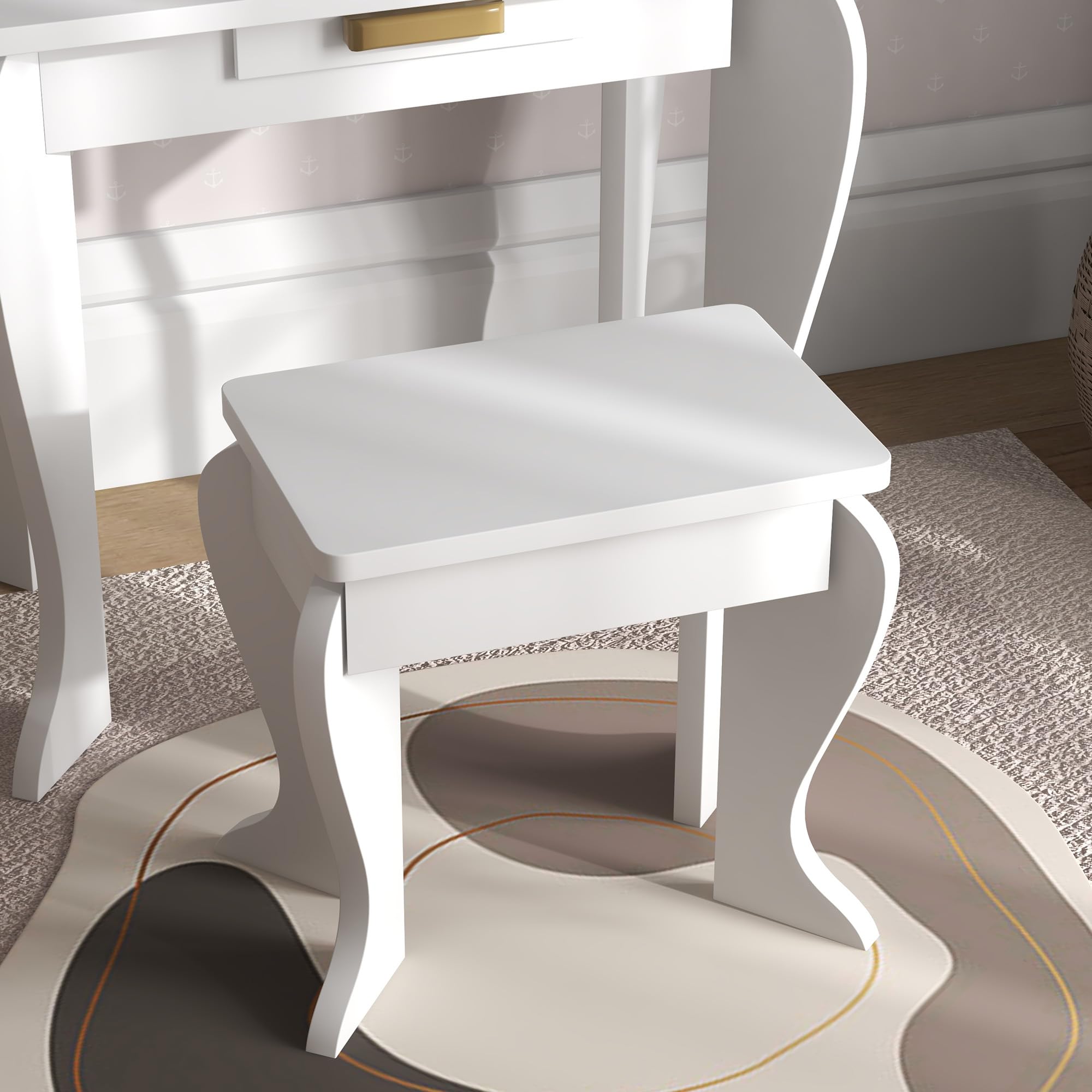 HOMCOM Tocador Infantil con Taburete y Espejo, Tocador para Niñas con Cajón, Mesa de Maquillaje para Niños y Niñas de 3-6 Años, Blanco