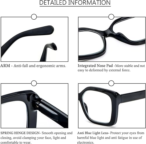 Miniatura 3 de DXYXYO Gafas de lectura estilo Oprah de gran tamaño para mujer, paquete de 3 con bisagra de resorte, bloqueo de luz azul cuadrada, lector de