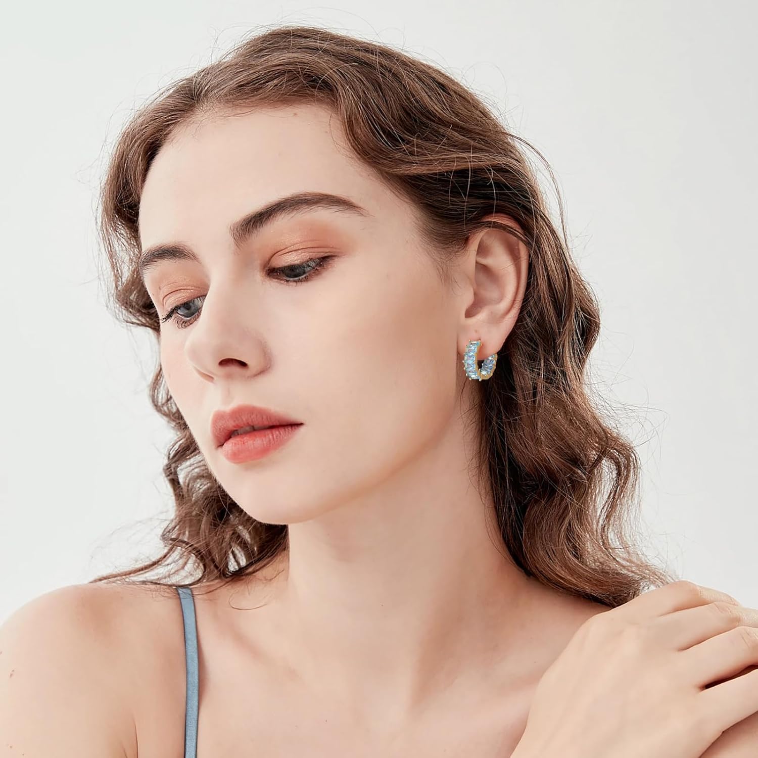 Mesovor Gold Cubic Zirconia Hoop Earrings for Women Trendy, 18K Gold Plated Huggie Hoops Earrings | Green Black Red Stones Earrings Jewelry Gifts - Image 5