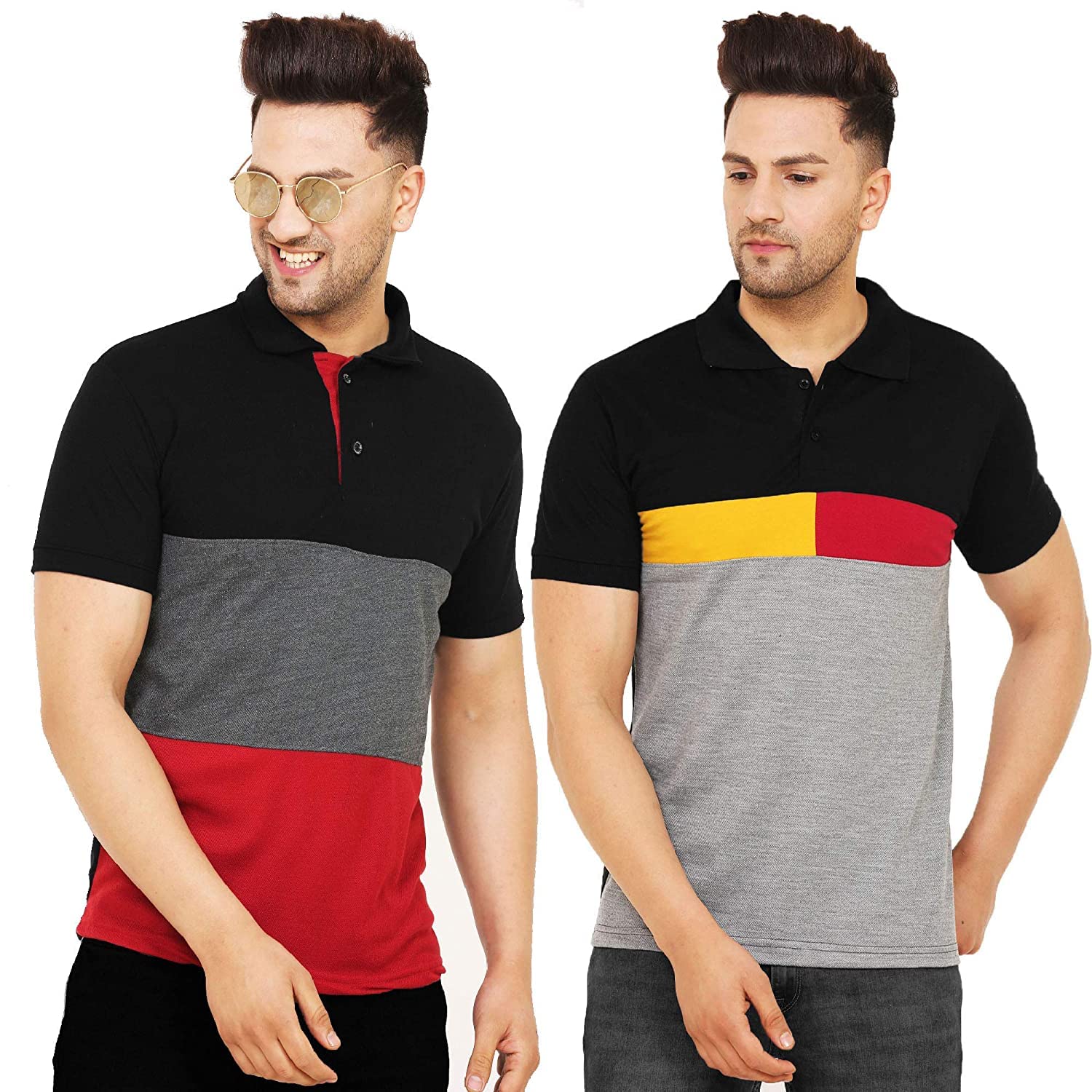 Men's Cotton Regular Fit Half Sleeve Polo T-Shirt Combo (Pack of 2)