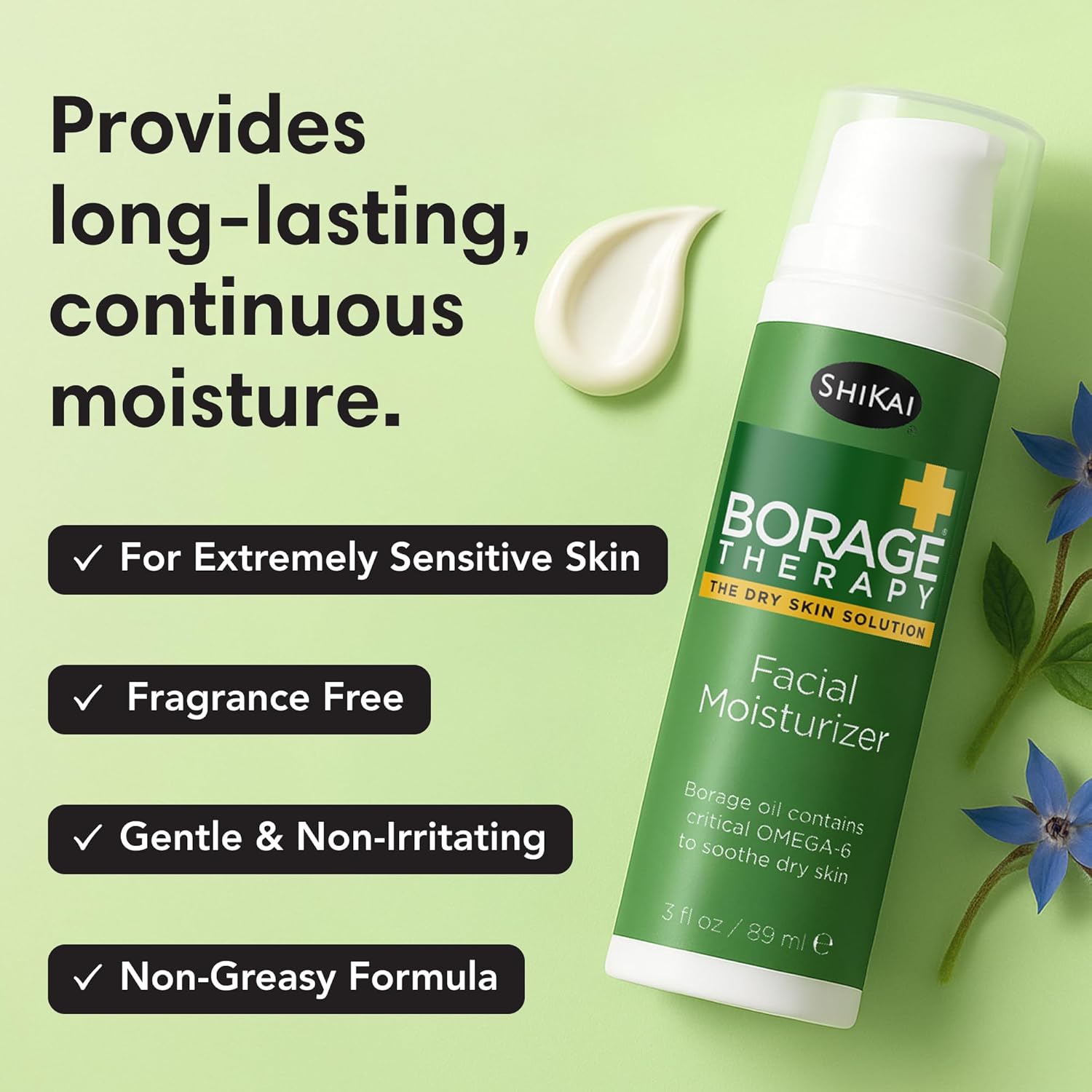 ShiKai Borage Therapy Facial Moisturizer | Unscented Cream for Face & Neck | Daily Skin Lotion for Dry or Sensitive Skin | Non-Greasy, Gentle Formula - Image 3
