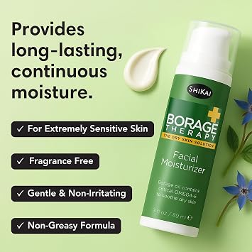 ShiKai Borage Therapy Facial Moisturizer | Unscented Cream for Face & Neck | Daily Skin Lotion for Dry or Sensitive Skin | Non-Greasy, Gentle Formula
