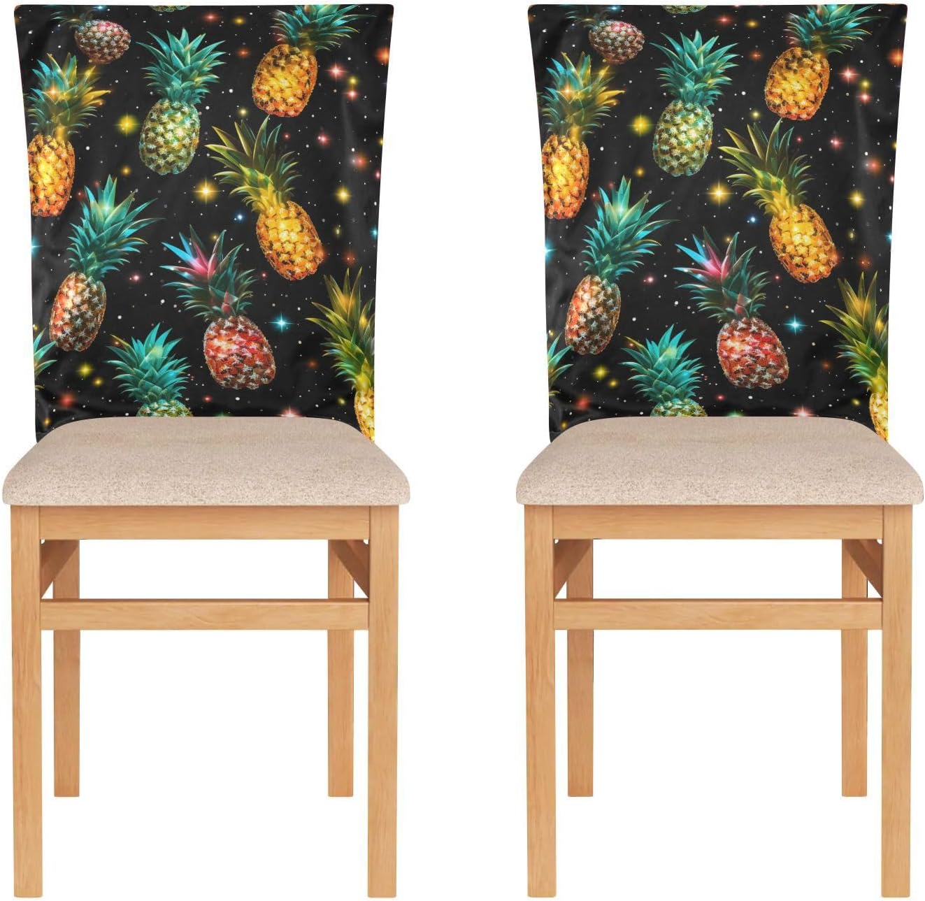 ALAZA Pineapples on Dark Background Chair Back Cover Set of 6, Washable Reusable Removable Chair Slipcovers Decorative Chair Cover for Home Kitchen Wedding Party
