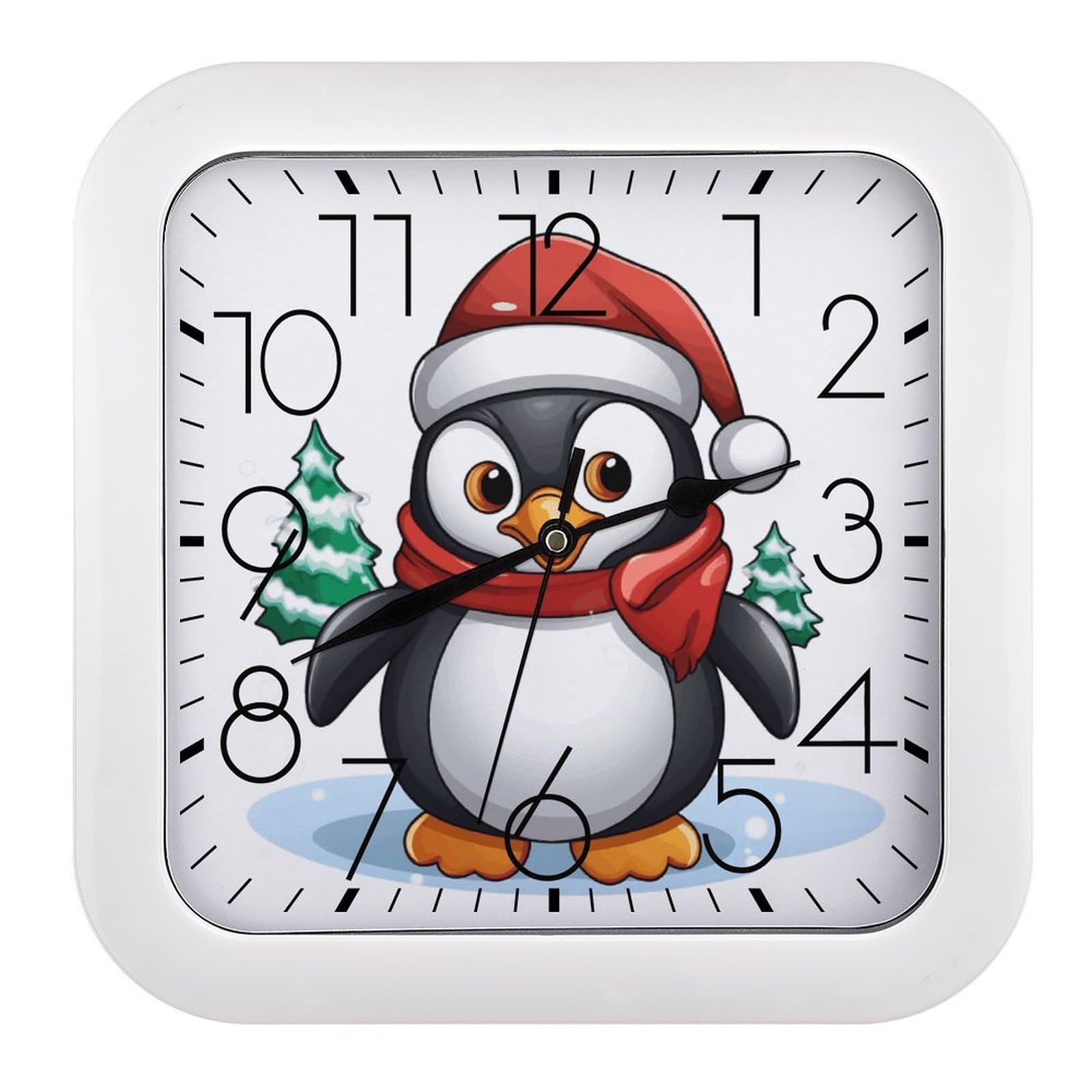 JTREHY Christmas Penguin Wall Clock The Sound is Soft Square Timepiece Fashion Precise Easy to Read Numbers | Perfect Living Room Kitchen Or Office Clocks