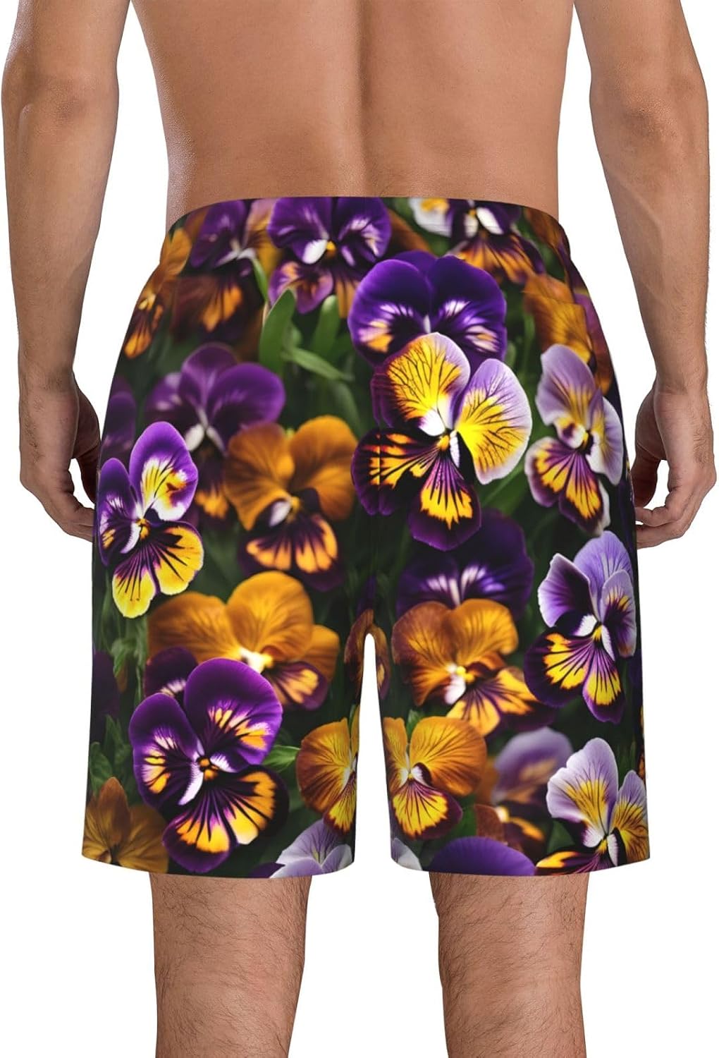 Pansy Perfection Print Men's Quick-Drying Shorts Casual Beach Pants Stretch Waist Shorts and Pockets
