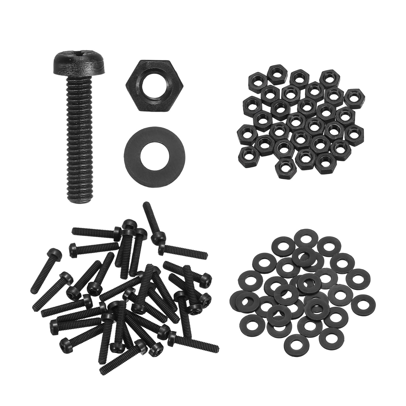 sourcing map 30 Set M2.5x12mm Nylon PA66 Plastic Cross Round Head Screw Phillips Bolts Hex Nuts Flat Washers Assortment Kit, Metric Full Thread Bolt Fasteners for DIY Machine Assembly, Black — image 1