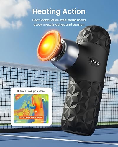 Miniatura 3 de RENPHO Mini pistola de masaje térmico con calor, masajeador portátil de percusión de tejido profundo, mangas de silicona de color, tamaño de viaje