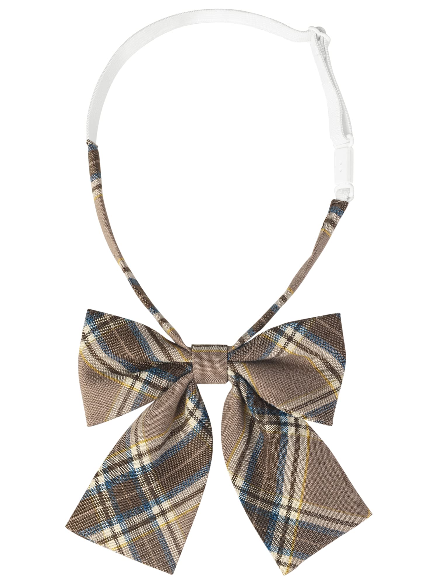 Elerevyo Women's Brown Pre-Tied Bowties Adjustable Colorful Plaid Tartan Checked Bow Ties For Costume One Size