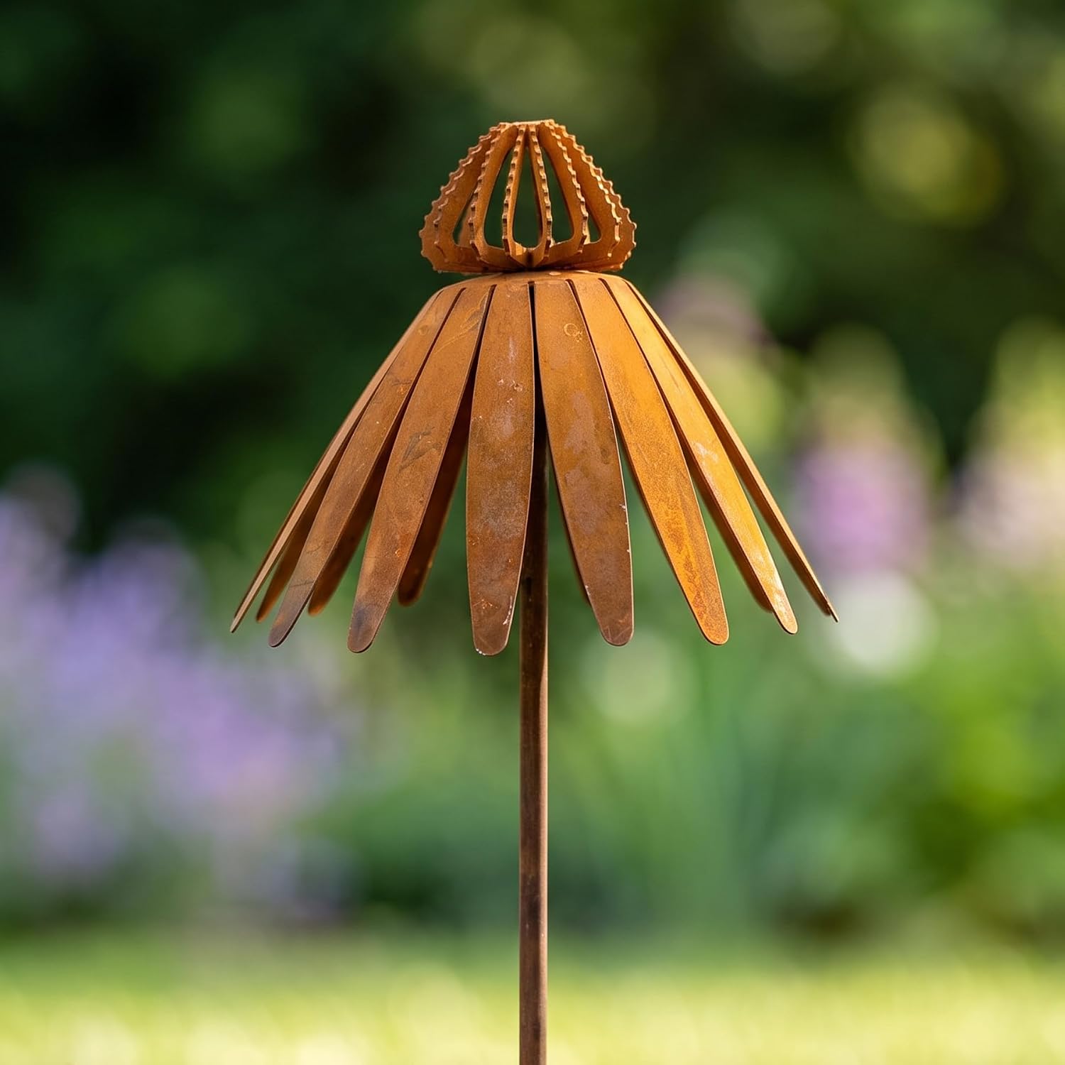 Coneflower Metal Yard Art, Rusty Metal Outdoor Garden Flowers Stake