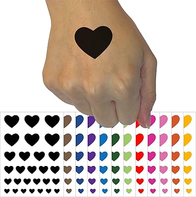 Heart Solid Temporary Tattoo Water Resistant Fake Body Art Set Collection - White (One Sheet)