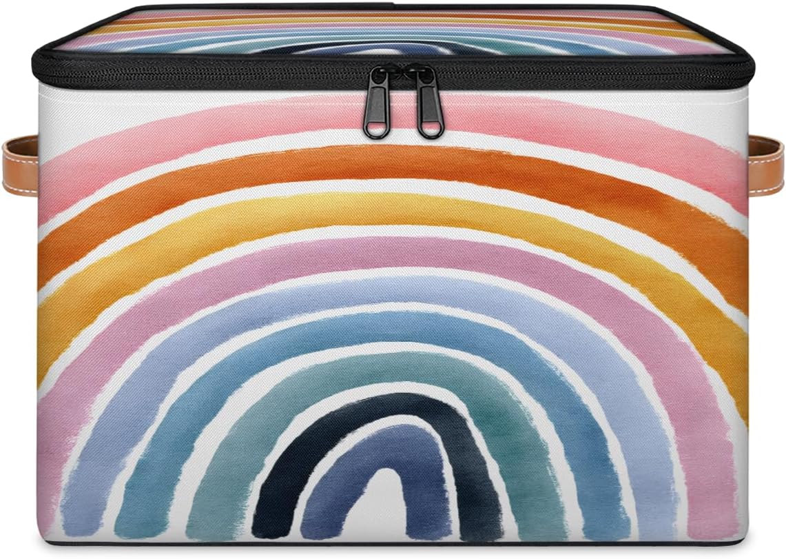 TropicalLife Colorful Rainbow Stackable Storage Bins with Lid, Decorative Fabric Foldable Storage Boxes for Shelves, Memory Keepsake Box, Closet Storage Cube Organizers Basket