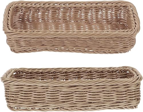 Hemoton Cesta de almacenamiento tejida de 9.64 x 3.14 x 2.36 pulgadas, organizador de escritorio multiusos para cocina, cubiertos, tarros