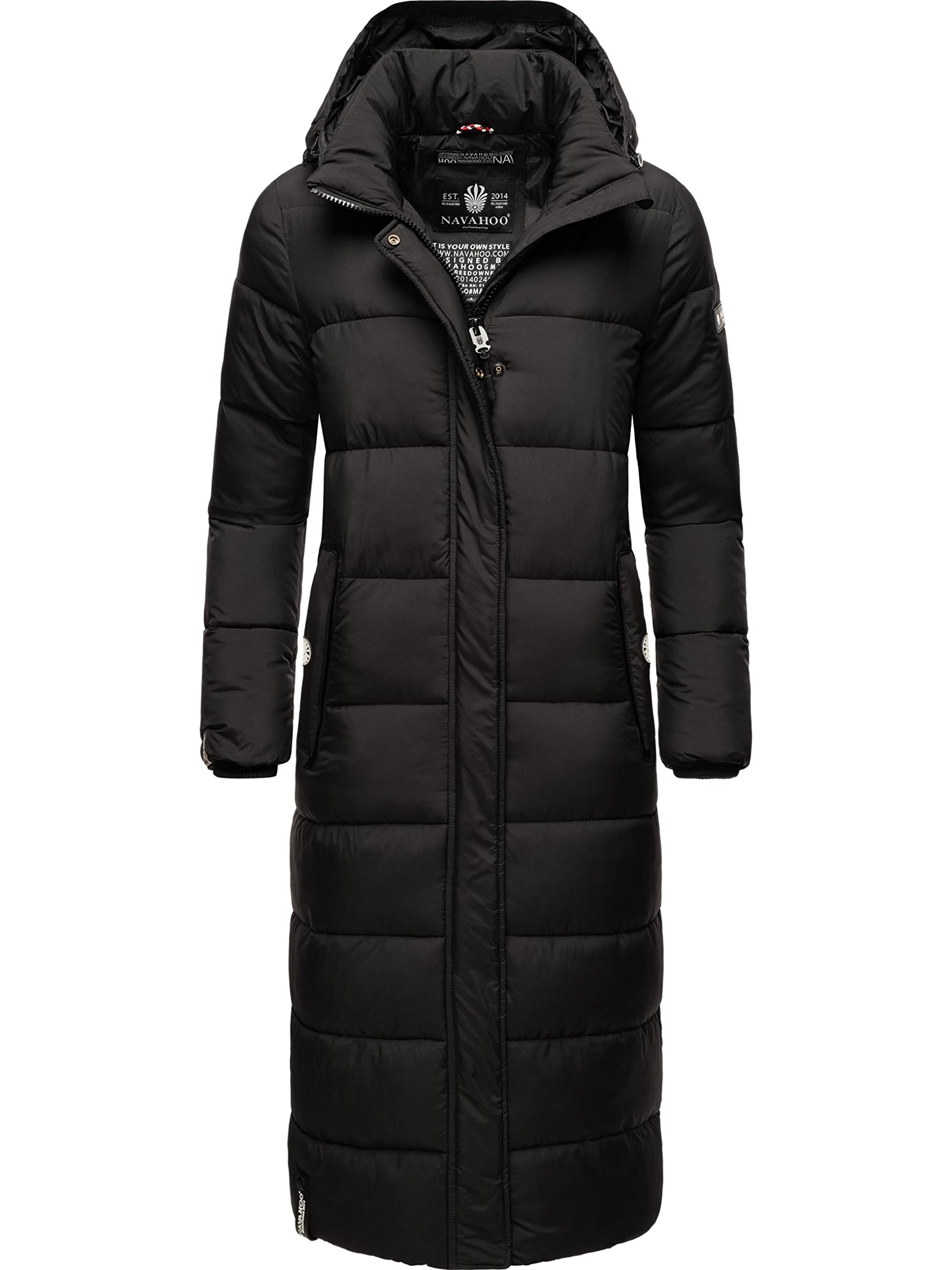 Navahoo Women's Black Isalie Winter Coat, Warm Quilted Coat, Long, With Removable Hood, Xs–3Xl, Xl