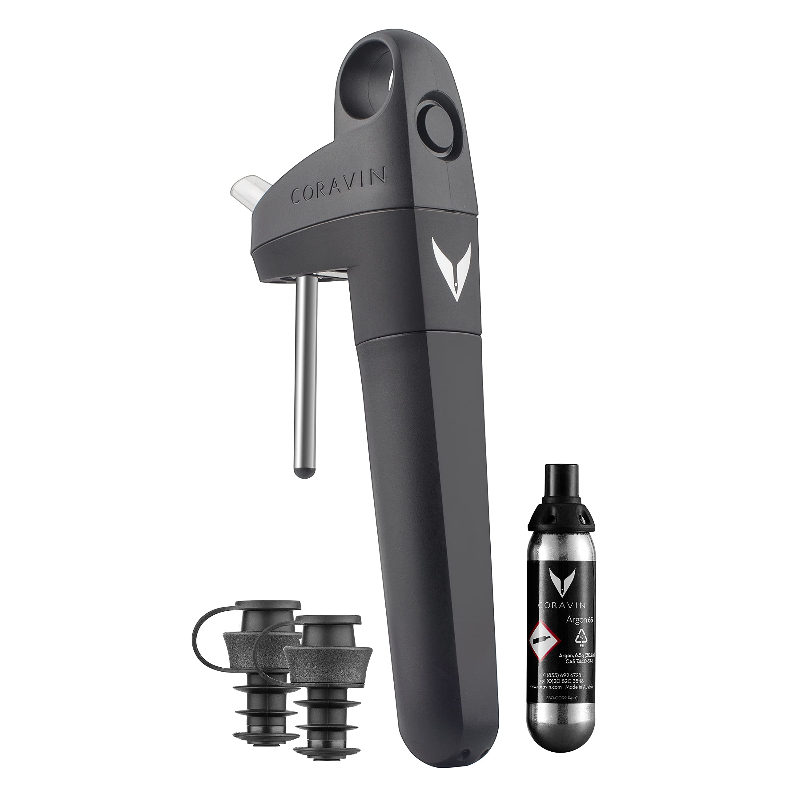 Coravin | Système de conservation du vin Pivot pour vin rouge et blanc | Garde le vin frais - Bouchon de vin réutilisable | 2 bouchons Pivot & 1 Pure Capsule Inc | Cadeau de vin | Noir