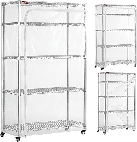 Miniatura 9 de Cubierta de estantería de alambre para estante de cubierta antipolvo 30 x 14 x 54 pulgadas, el diseño de cremallera bidireccional se puede abrir,