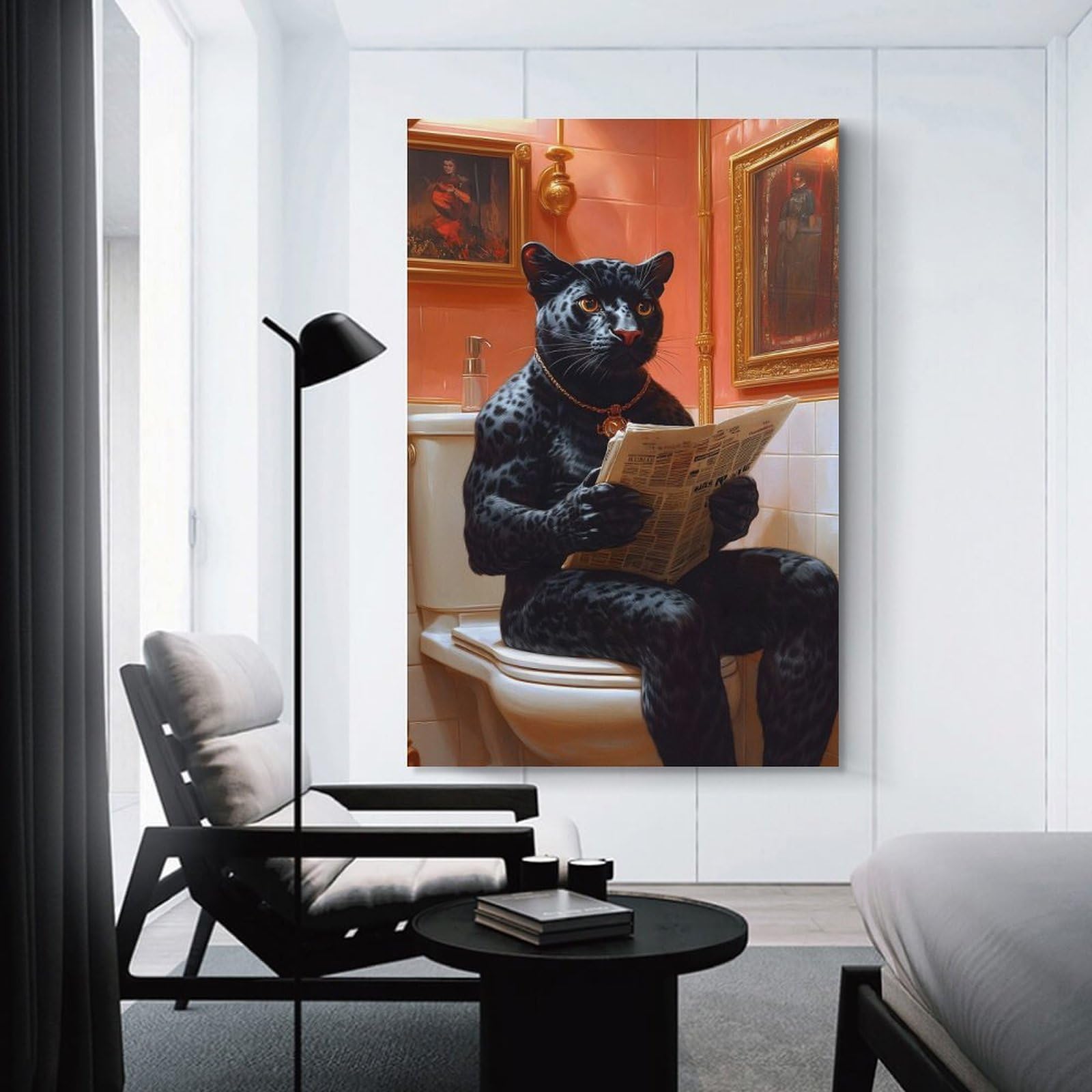 Junmoney Black Panther on Toilet Home Decor Wall Art, 12x18inch(30x45cm), for Apartments, Flats Or New Home Decor, An Easy Choice for New Home Styling