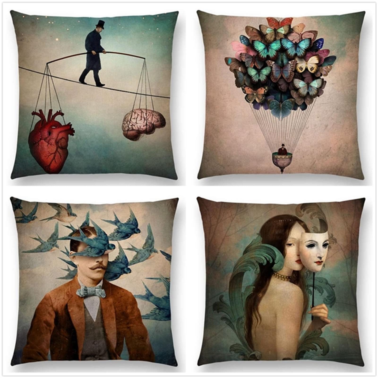 Set di 4 Federe Cuscini Divano Poliestere Biancheria Peluche Corto Gettare Impermeabili Decorativo Caso Federa per Cuscino Divano Auto Esterno Giardino Home Decor （75x75cm/Bella Donna）