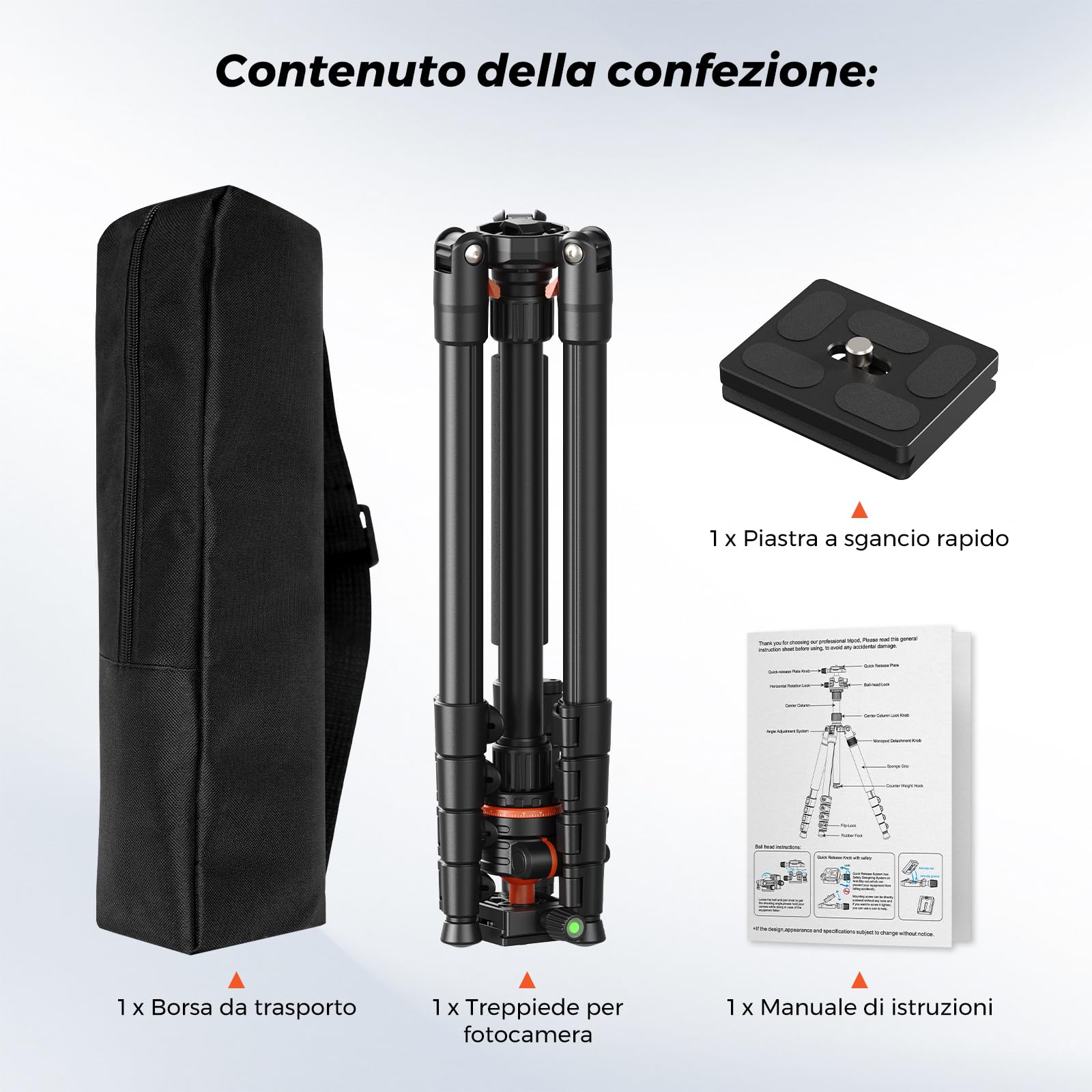 Treppiede per fotocamera da 54-183 cm con testa a sfera a 360°, in alluminio, portata 4 kg, per DSLR, fotografia, video, streaming live