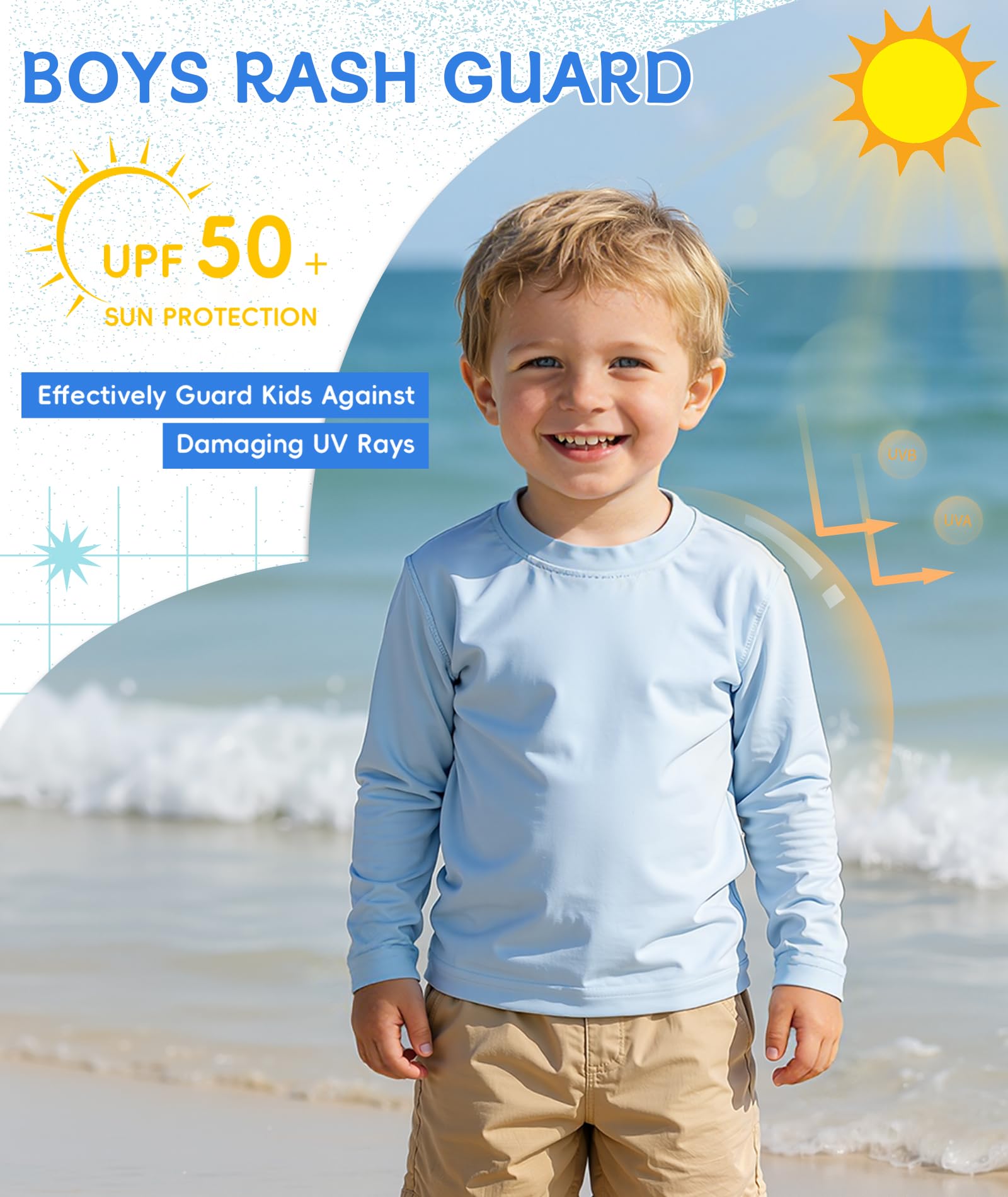 American Trends Protector de erupción para niños: protección solar UPF 50+ para deportes al aire libre, camisas de sol de manga larga 2-9T