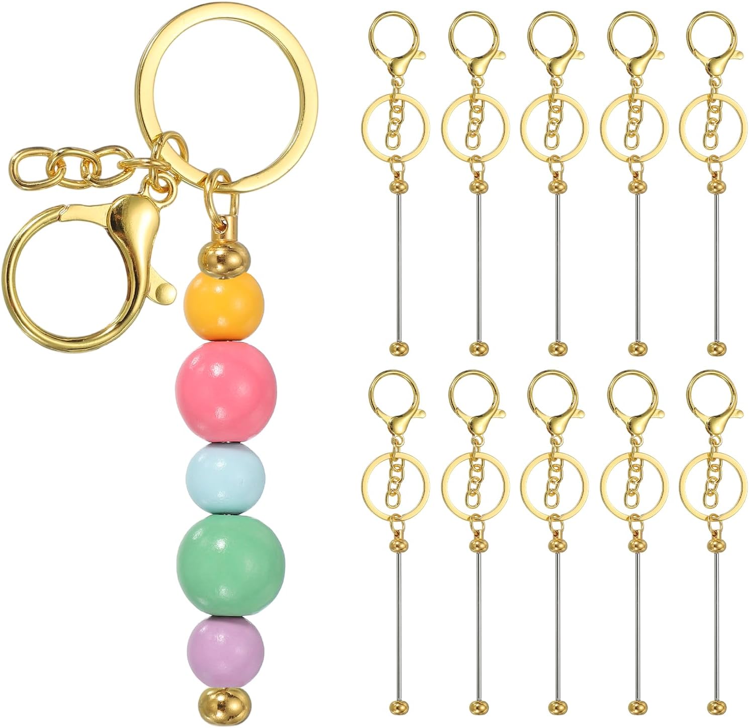 PATIKIL Beadable Keychains, Metal DIY Beaded Keychain Making Kit with Key Rings Chain Bars with Lobster Hook for DIY Crafts