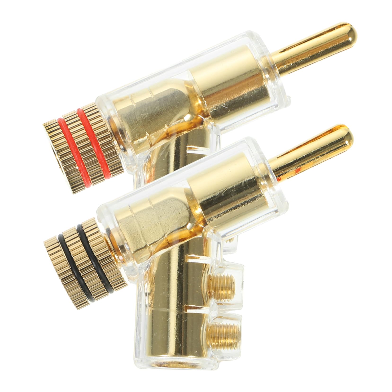 Conector banana ángulo recto para evitar cables doblados en amplificadores 8