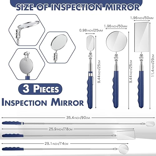 Miniatura 2 de Espejo de inspección telescópico de acero inoxidable con mango largo, extensible, herramienta de espejo telescópico para técnicos, mecánicos