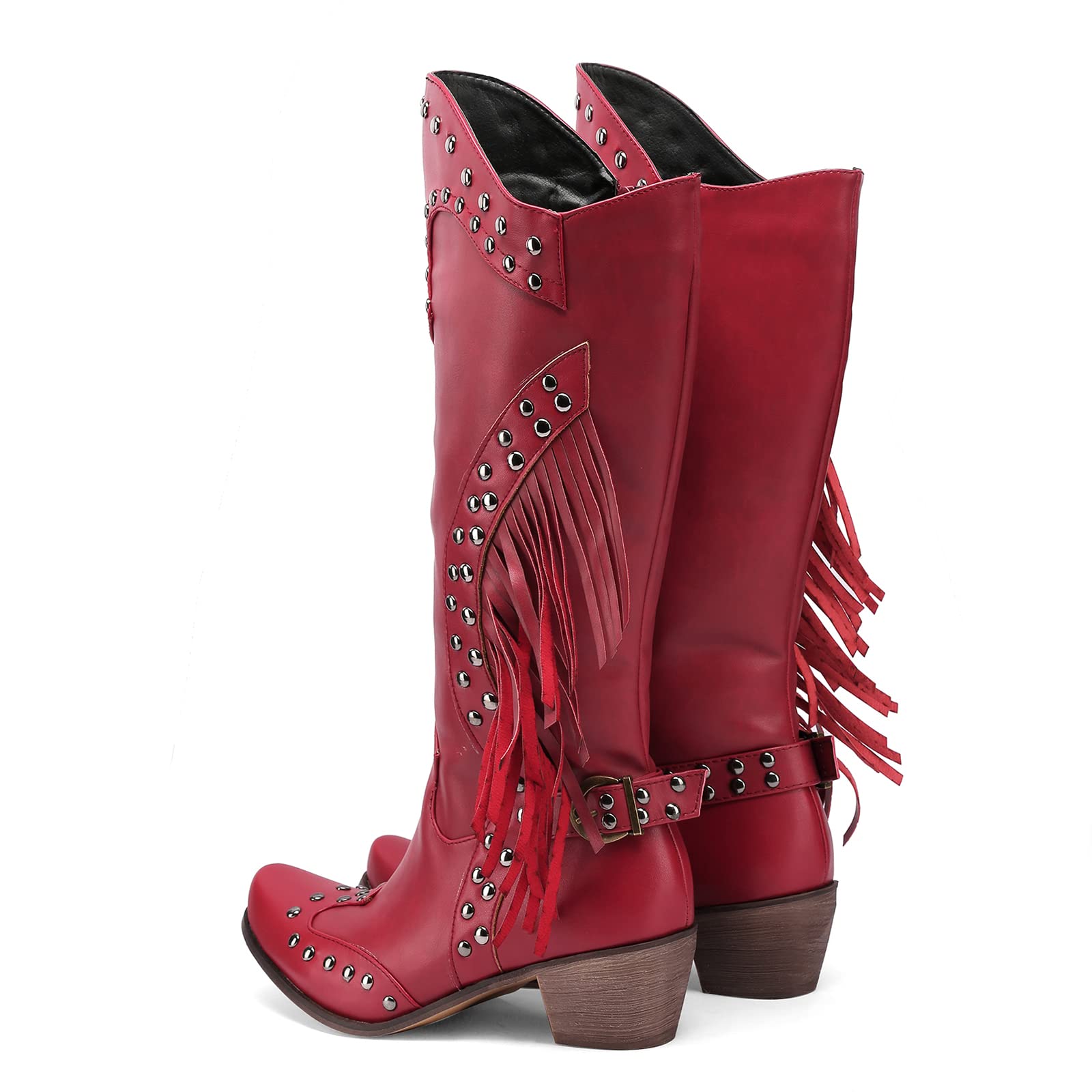 Lizoleor Botas Hasta la Rodilla de Mujer Puntiagudos Cremallera Occidentales Fringe