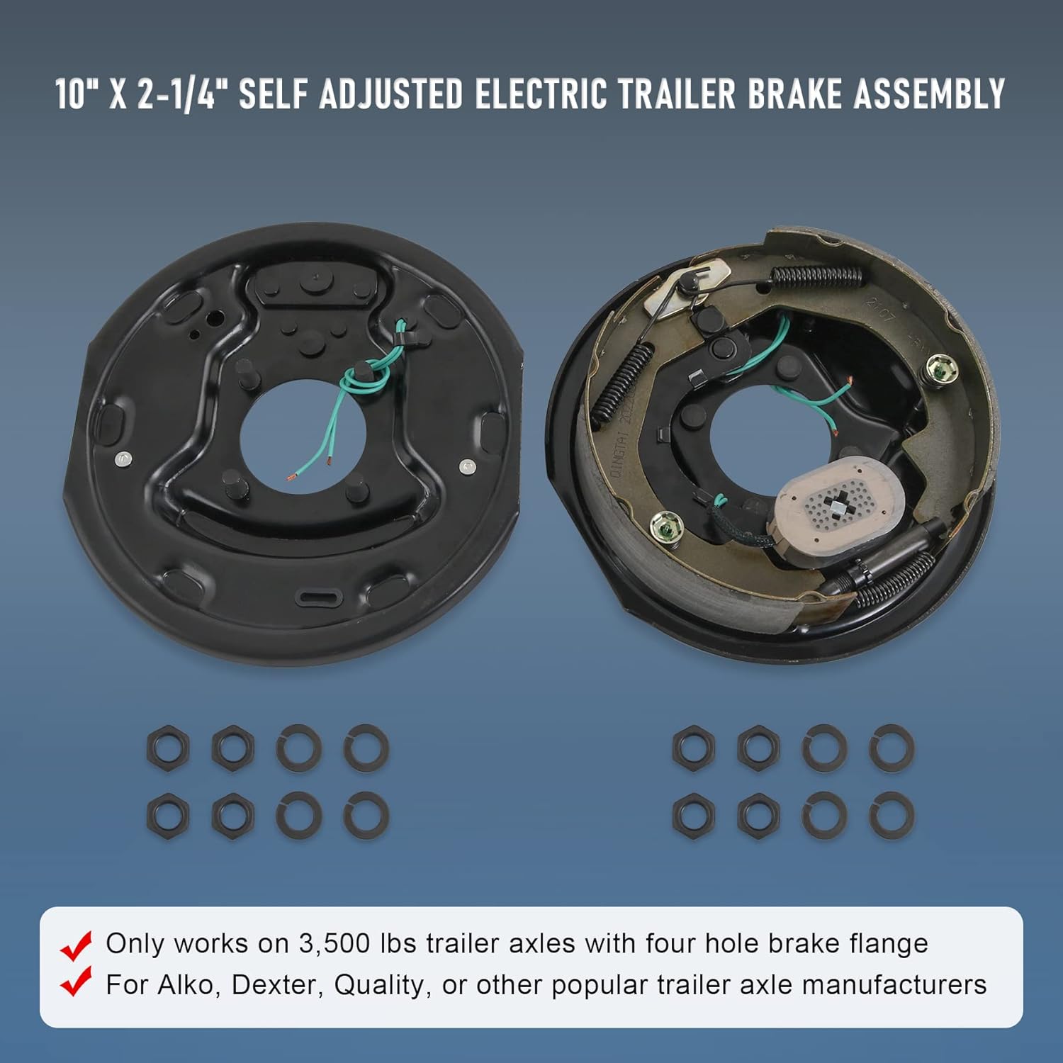 JDMSPEED Pair of 10 x 2-1/4 Self Adjusted Electric Trailer Brake Assembly Left and Right 3500lb Axle Trailer Brake Kit