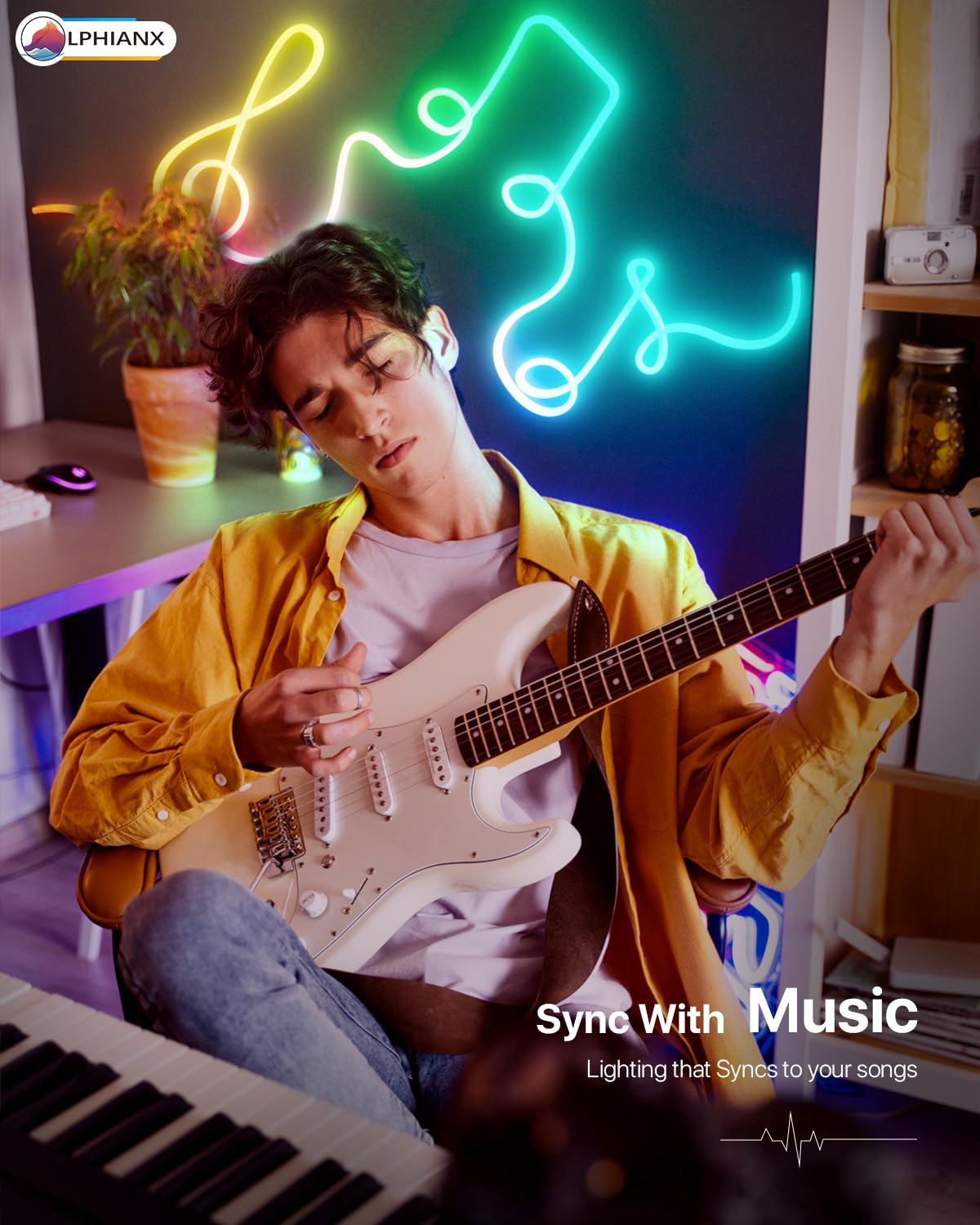 Lphianx Neon Strisica LED 3 meter Sincronizzazione di musica, Striscia Luminosa Colorosa Fai-da-Te, Funziona con Alexa e Google Assistant