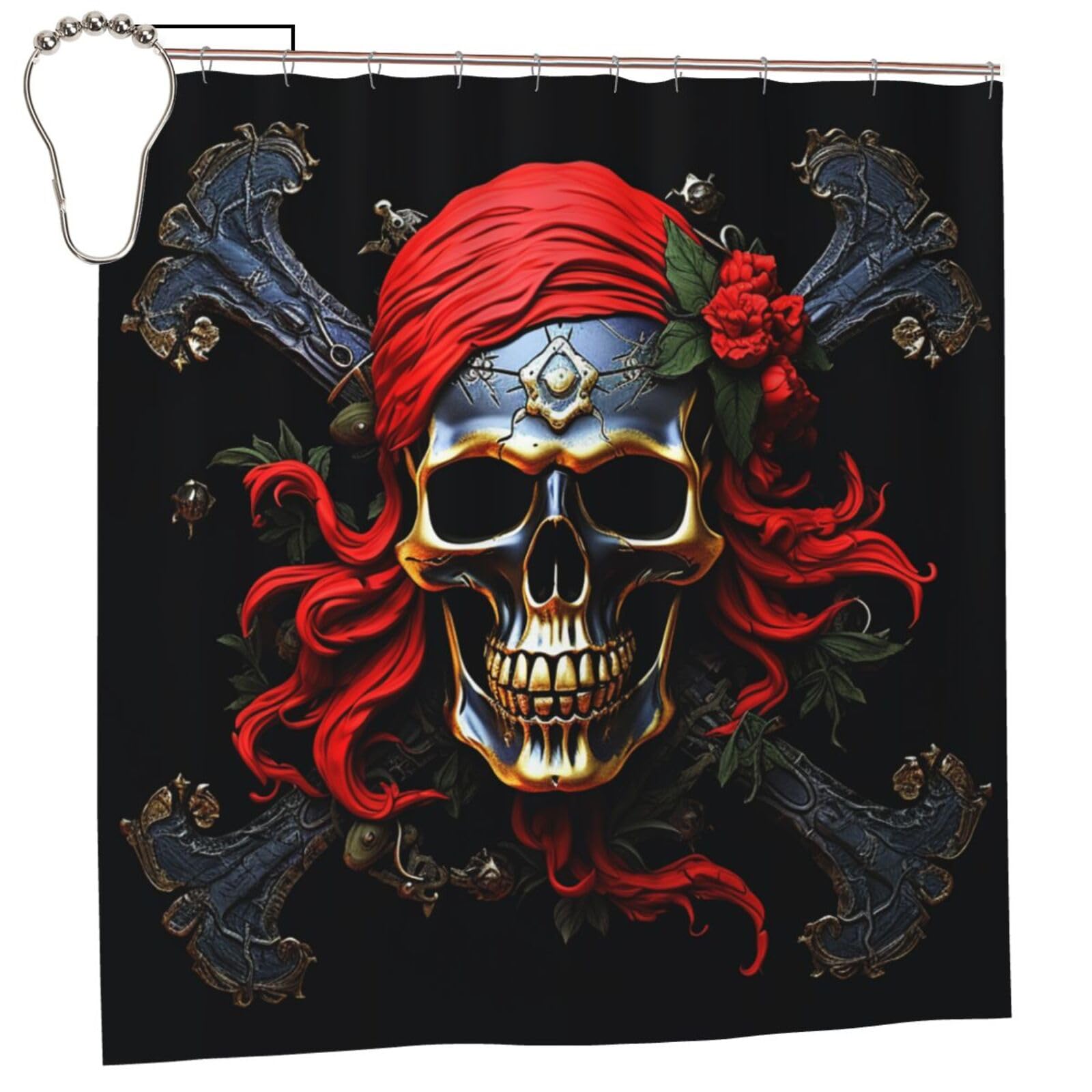 FodPand Pirate Skull Shower Curtain 70"x70" Waterproof Long Bathroom Curtain Heavy Duty Thick Cloth Bath Curtain Set with Hooks, Modern Abstract Art Pattern Bathroom Shower Curtains