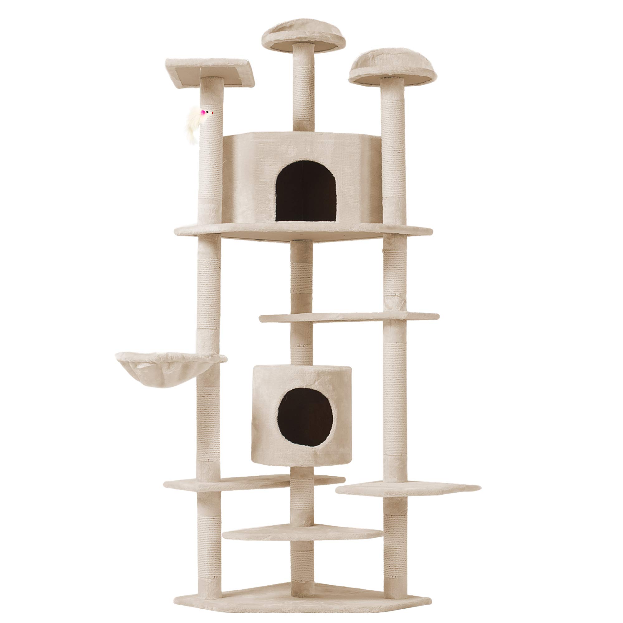 Albero per Gatto Tiragraffi Cuccia Torre Giocattolo Gatti Parco Giochi Graffiatoio in Sisal Naturale 203 x 60 x 60 cm (Colore Beige)
