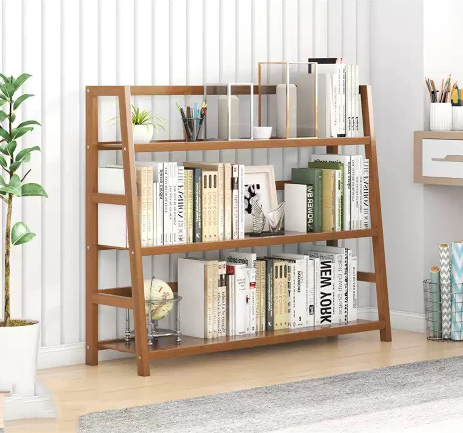 House of Quirk 3 Tier Adjustable Bookshelf, Bamboo Bookcase Shelf Storage Organizer, Utility Shelf Rack for Living Room Bathroom Kitchen Office, Natural (Brown, 70x30x90cm, Do-It-Yourself)