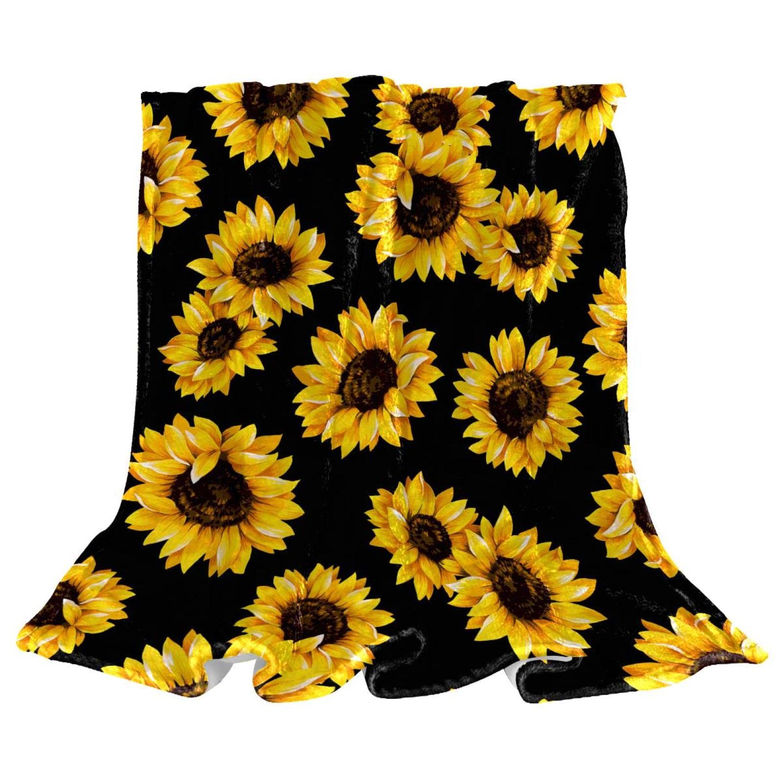 Jeté de lit en polaire motif tournesol plaid ultra léger et doux