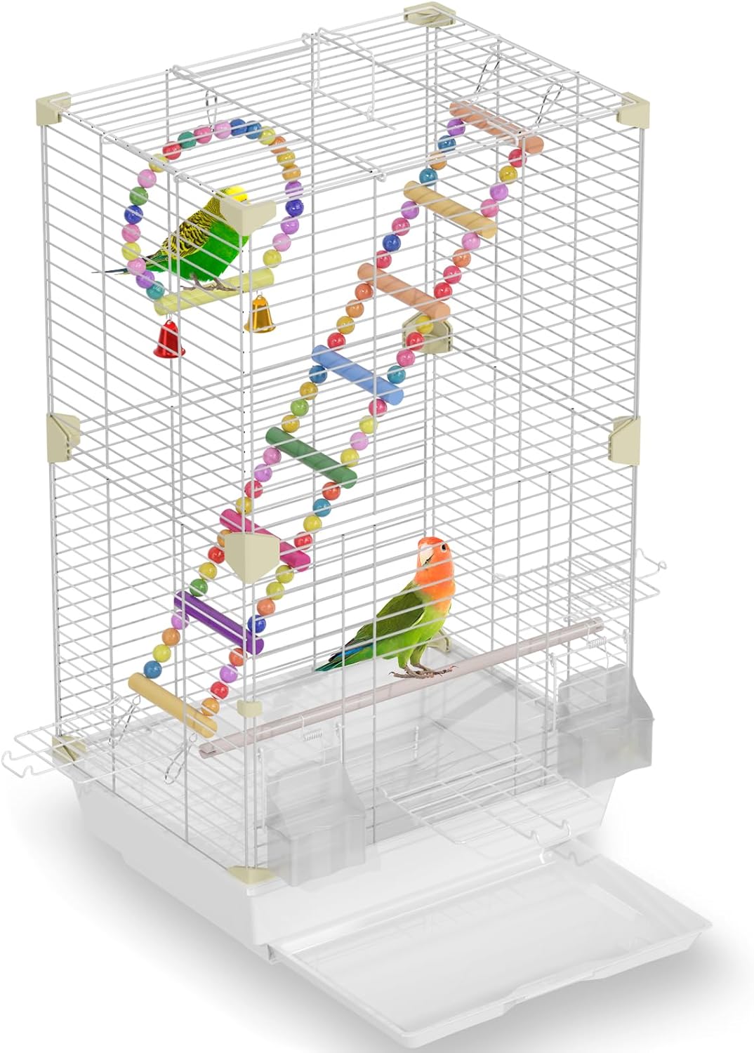 Pet Paradise Bird Cage, 14.6 x 11 x 24.8 inches, Metal Wire Construction, Multiple Perches and Feeders, for Parakeets, Canaries, Finches (White)