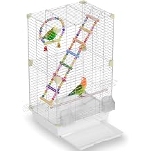 Pet Paradise Bird Cage, 14.6 x 11 x 24.8 inches, Metal Wire Construction, Multiple Perches and Feeders, for Parakeets, Canaries, Finches White