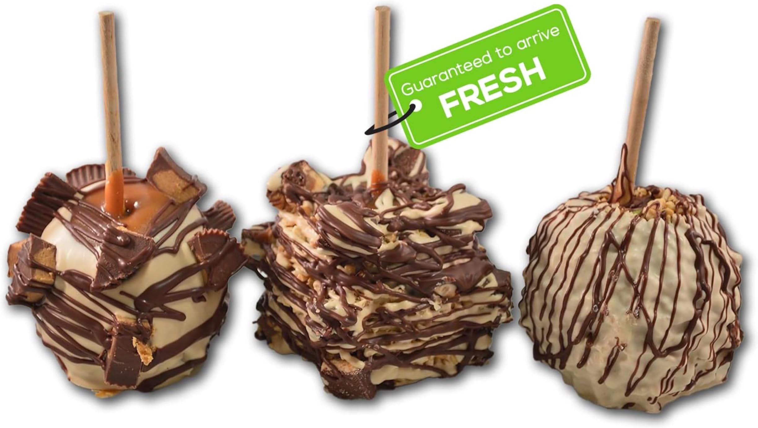 US Sweets Caramel Apple 3 Pack - Caramel Granny Smith Apples Dipped in Peanut Butter White Chocolate with Nuts, Snickers & Reese's | Tasty Gift | Handmade in Small Batches | Guaranteed to Arrive Fresh