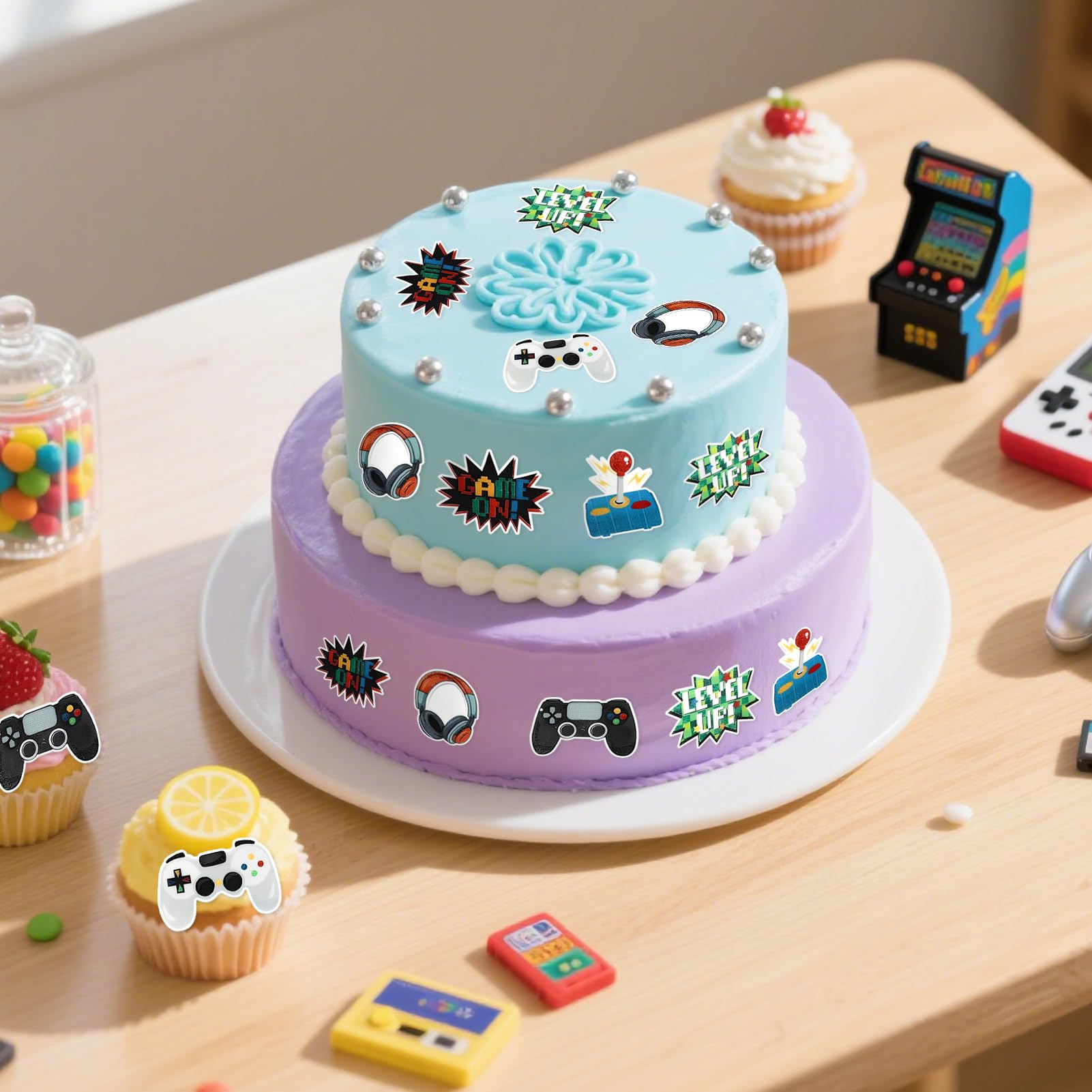 60 stuks videospel-thema, cupcake-toppers, gaming-decoratie