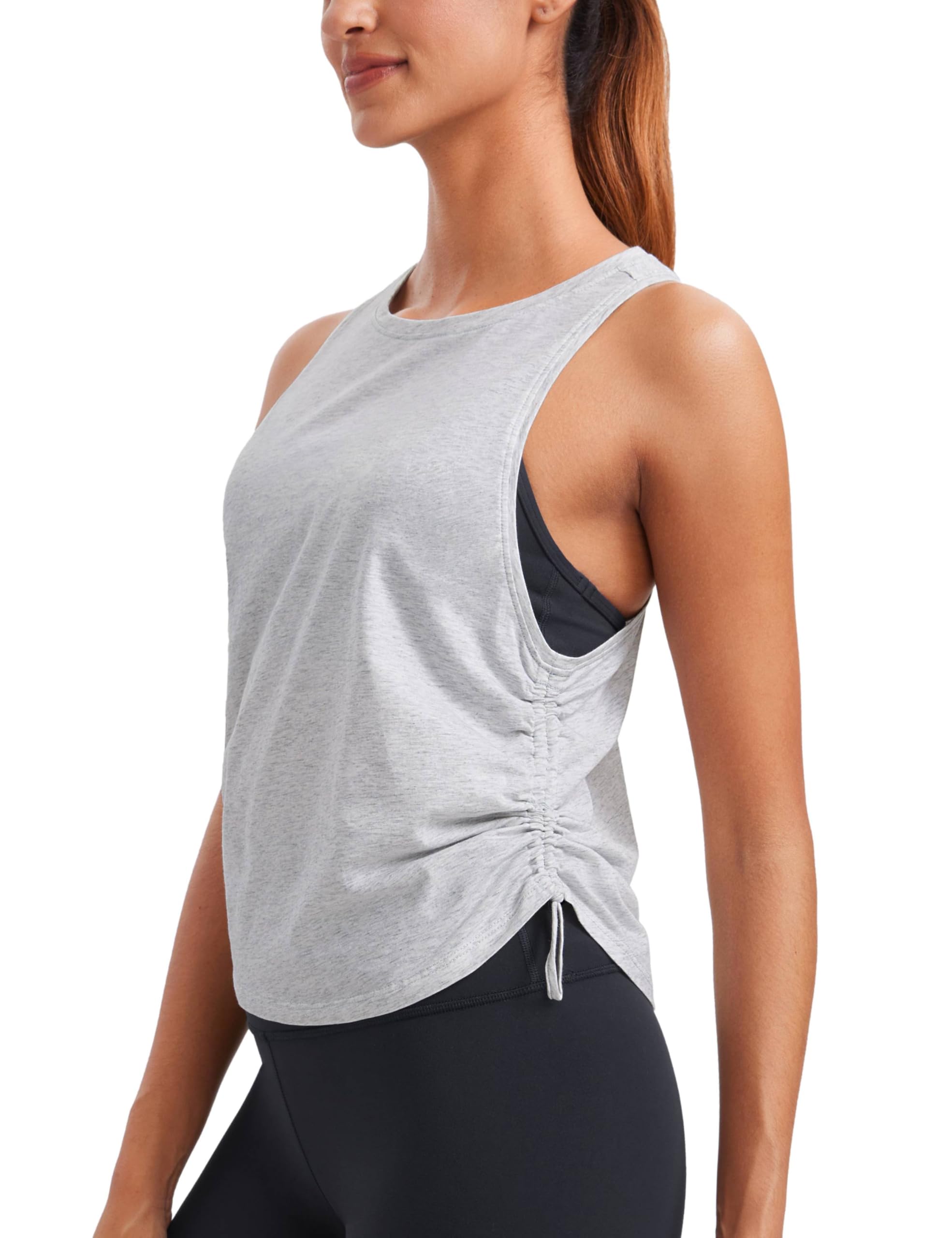 CRZ YOGA Pima Cotton Ruched Side Tank Tops for Women - Workout Athletic Casual Racerback Crewneck Loose Sleeveless