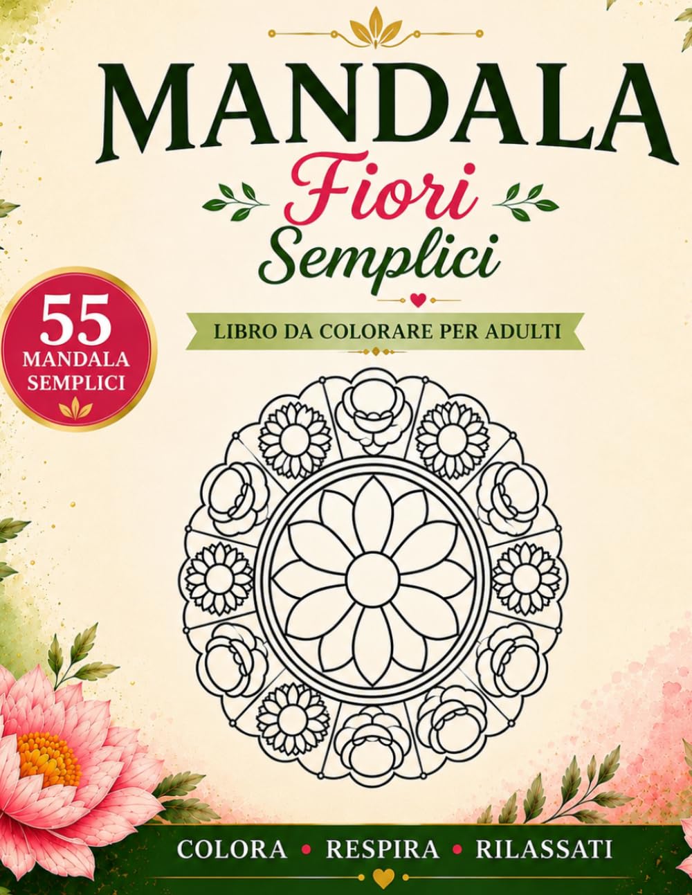 MANDALA FIORI SEMPLICI: Mandala floreali rilassanti – libro da colorare per adulti